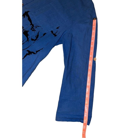 E-Retro Women's Long Sleeve Button Down Up Shirt sz XL High-Low Blue Oversized - Picture 5 of 6